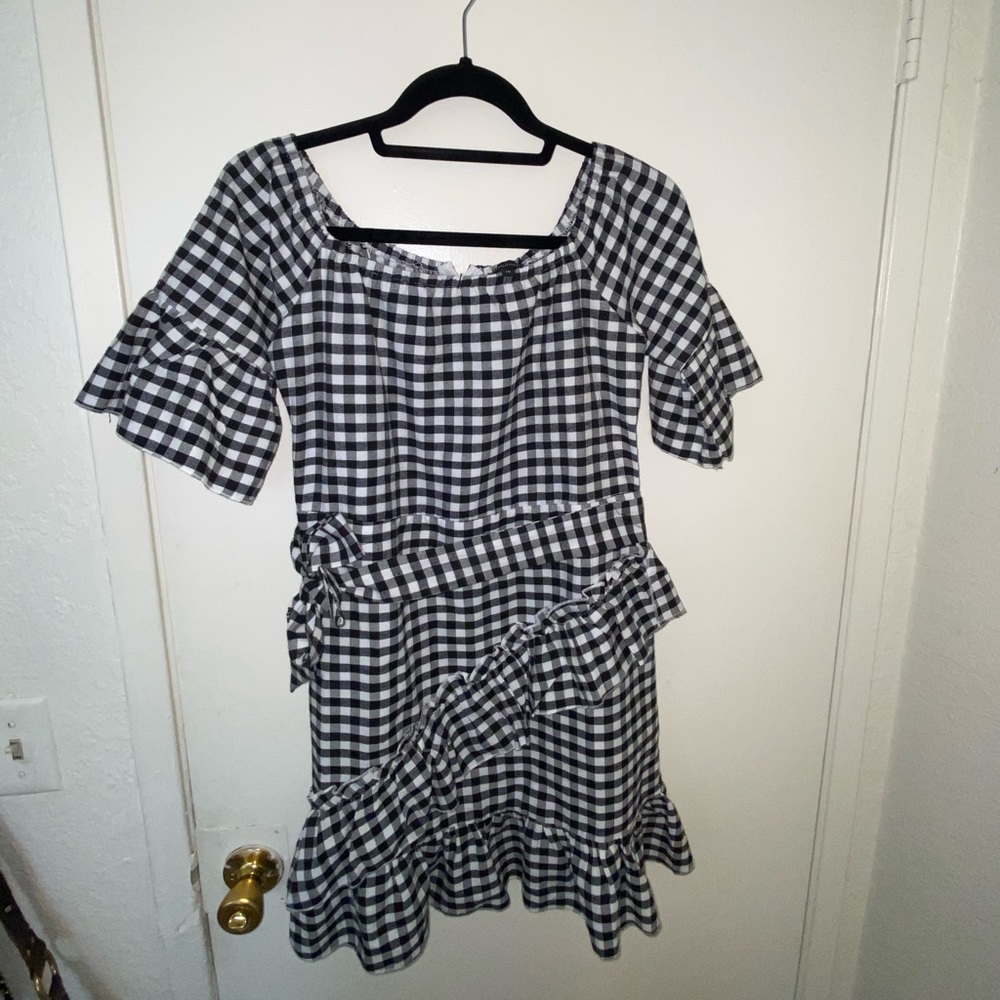 Black and white gingham Bardot dress. Size 12!